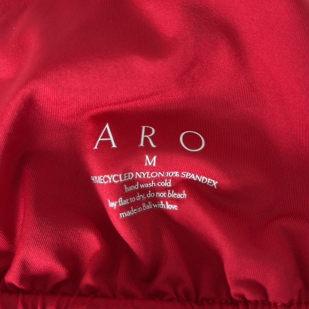 ARO Red Ruffle Textured Ribbed Triangle String Bikini Top - Picture 4 of 5